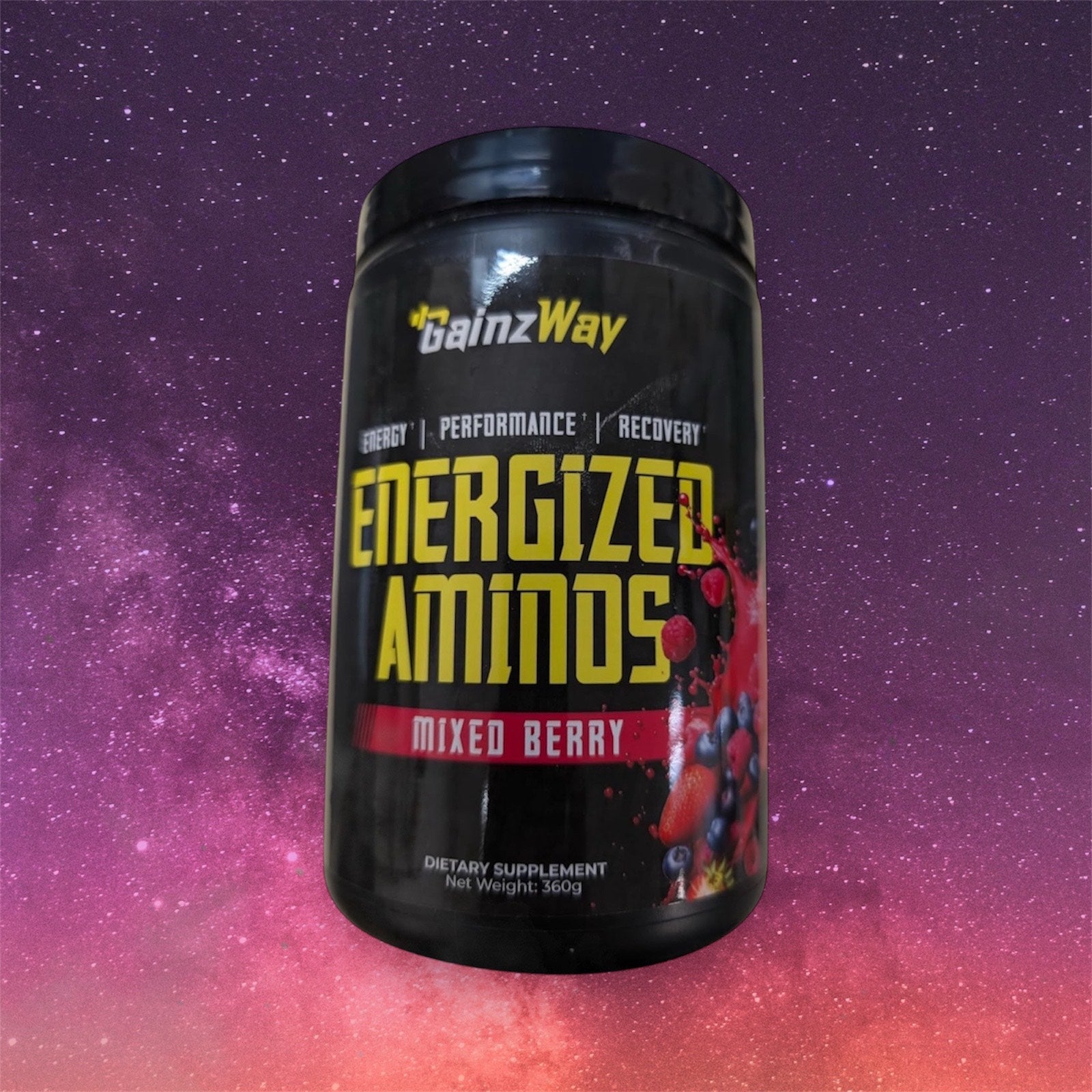 Gainzway Energized Amino Powder, Mixed Berry Flavor, 360g, 40 Servings – Supports Muscle Recovery & Energy, Pre-Workout